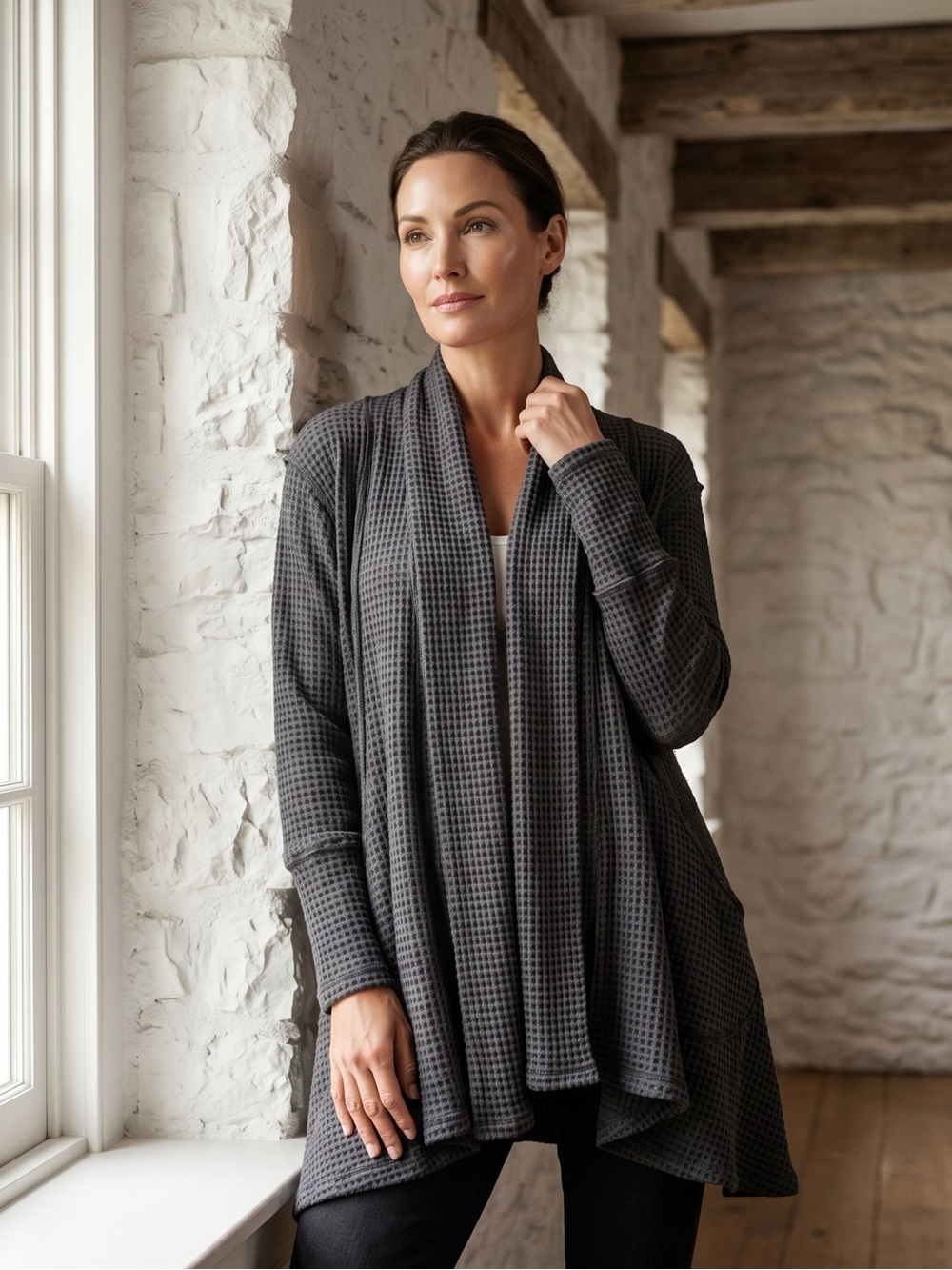 Altar'd State Charcoal Open-Front Cardigan